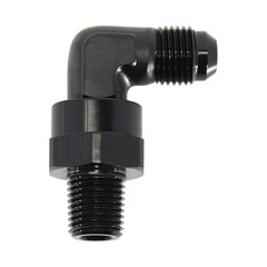 90° Swivel Adapter, -6 AN JIC Male to 1/4" NPT Male, Black