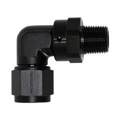 90° Swivel Adapter, -8 AN JIC Female to 3/8" NPT Male, Black