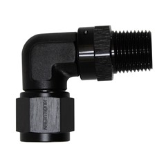 90° Swivel Adapter, -10 AN JIC Female to 1/2" NPT Male, Black