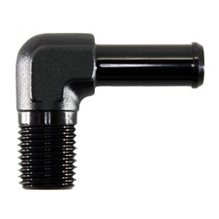 Adapter, 90° 1/4" NPT Male to 3/8" Hose Barb, Black