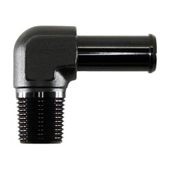 Adapter, 90° 3/8" NPT Male to 1/2" Hose Barb, Black