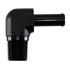 Adapter, 90° 3/8" NPT Male to 3/8" Hose Barb, Black