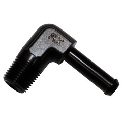 Adapter, 90° 1/8" NPT Male to  1/4" Hose Barb, Black