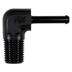 Adapter, 90° 1/4" NPT Male to  3/16" Hose Barb, Black