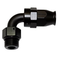 Fitting, PTFE 90° -6 AN ORB Male Swivel, Black