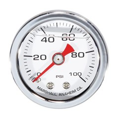 Gauge, 100PSI, 1.5" Liquid, WHT/SILVER